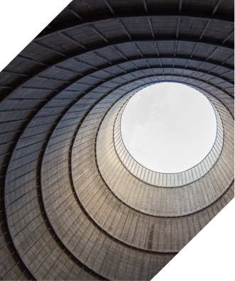 View looking up a cement nuclear tower